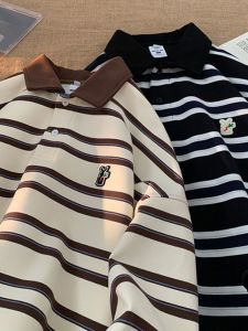 Autumn Extra Large Size 150.00kg Polo Shirt Sweaters Menswear Retro Couple Loose Casual Stripes Long Sleeves Top Clothes 2
