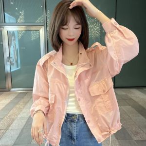 Slimming Thin Hooded Jacket Womens Summer New Loose Zipper Sun Protection Outerwear Trendy Commute Style Long Sleeve Coat