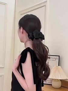 Gray Bow Hair Clip for Back Head Sophisticated