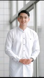 Grt clothing Baju Koko Kurta Pria Muslim Al-Barkah Lengan Panjang Putih Katun Nyaman dan Lembut