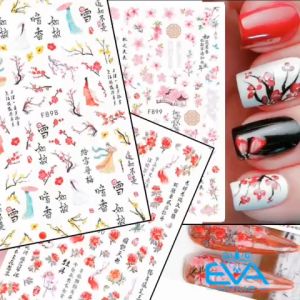 Miếng Dán Móng Tay 3D Nail Sticker Tráng Trí Hoạ Tiết Bông Hoa Đào Phong Cách Trung Hoa F898 / F899 / F900