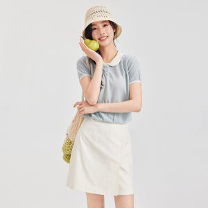 Blue Short Sleeve Summer Korean Style Light Airy Knit Top