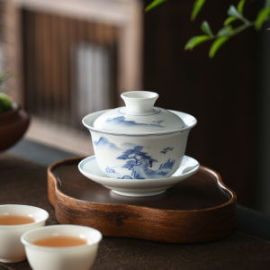 Bát Đậy Sứ Lớn Họa Tiết Hoa Cỏ Dùng Tại Nhà Bộ Trà Gốm Sứ Gongfu Bát Đậy Pha Trà Bằng Tay Trung Quốc Cổ Đại