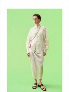 New Chinese Style Willow Print Loose Batwing Collar Shirt Jacket