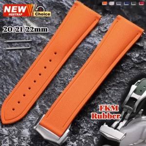 New FKM Rubber Watch Strap Woven Pattern Sports Deployant Watch Band Women Men Universal Replacement Fluoroelastomer Wristband
