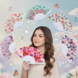 BINLU Extra Large Butterfly Pattern Folding Fan Pamaypay High Quality Silk Handheld Fan for Ladies Elegant Wedding Gift Idea Souvenirs for Guests Church Fan Summer Essential Big Size Durable Manual Fan for Women Girls COD Ready Stock PH