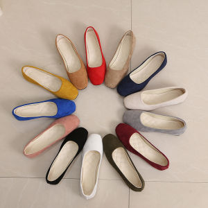 Comfortable Flat Head Square Fashionable Korean Style Womens Shoes Spring Autumn Plush Lined Slip-On Large Size Flats