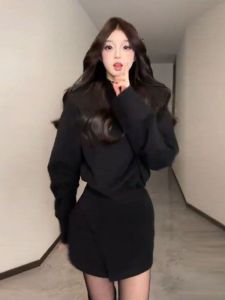 ชุดเดรสสเวตเตอร์มีฮู้ดสำหรับผู้หญิง ทรงเอเข้ารูป ความยาวปานกลาง แขนยาว ปกติ ฤดูใบไม้ร่วง 2025 เสื้อผ้าทำงาน