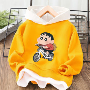 Cartoon Crayon Shinchan Hoodie Long Sleeve Casual Outerwear Spring Autumn Childrens Wear for Boys Ages 3-14 Cotton Polyester
