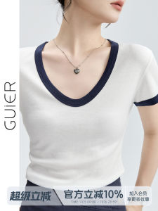 เสื้อยืดคอวีแขนสั้นผ้าไหมน้ำแข็งกันแบคทีเรีย กางเกงขาสั้นทรงเข้ารูปสำหรับผู้หญิง ฤดูร้อน 2025 เสื้อผ้าทำงานแบบสวมหัว