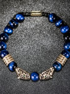 Handmade Double Leopard Head Tiger Eye Bracelet Fashionable Accessory for Men Couple Gift  out Ethnic Style Gold Plated