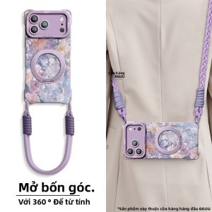 Ốp lưng GGUU cho iPhone 16 Pro Max 16 Pro bằng silicon hấp thụ từ tính có dây đeo chéo