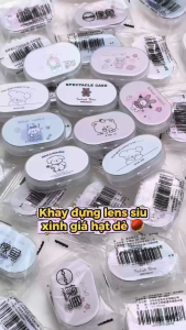 Khay Gương Kèm Dụng Cụ Đeo Lens - Hộp Đựng Lens Xinh Xắn Dễ Thương Tròn