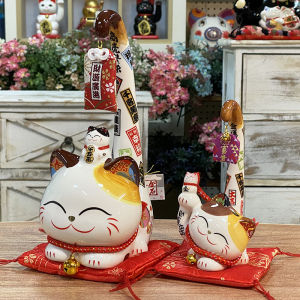 Long-Tail Ceramic Cat Figurine Business Opening Birthday Home Decoration Creative Gift Item Wealth Attracting Shop Decoration