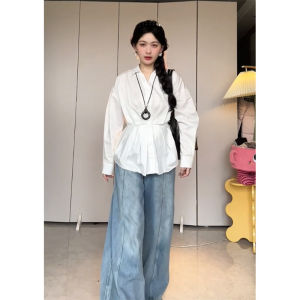 เสื้อเชิ้ตแขนยาวสีขาวทรงเข้ารูปสำหรับผู้หญิง ฤดูใบไม้ร่วง 2024 เสื้อทำงานสไตล์ใหม่ที่สวยงามและมีเอกลักษณ์เฉพาะตัว