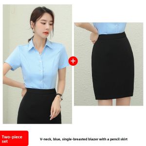 HANYINGMEI | Summer New Design V-Neck Short Sleeve Slim Fit Office Shirt