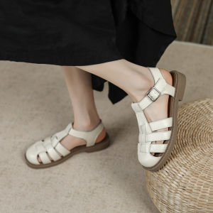 Roman Style Woven Flat Bottom Sandals Womens Summer Thick Heel Large Size Shoes 41 to 43 Miva Brand Low Top Fashionable Open Toe