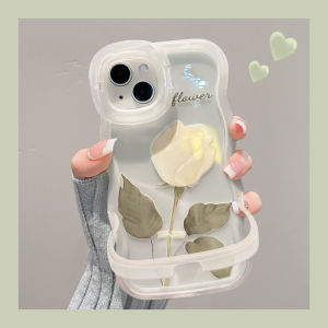 Simple White Rose Invisible Dual Stand Phone Case for  16Promax Huawei Mate60Pro New Pura70 OPPO Reno13 Vivos20 Women Xiaomi 15