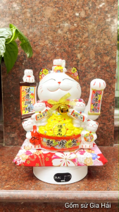 Mèo Thần Tài Mèo May Mắn Mèo Tài Lộc vẫy tay Nhật Bản Maneki Nekko Kim Vận Vượng Tài băng gốm sứ cao cấp 0842-11 29cm