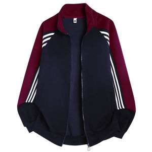 Mens Patchwork Open Cardigan Sweatshirt High Contrast Color Striped Half High Collar Jacket Casual Loose Fit Breathable