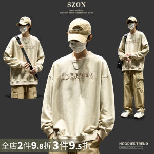 Spring Autumn Mens Long Sleeve Hoodie Casual Comfortable Polyester Spandex Print round Neck Sweatshirt Trendy Streetwear