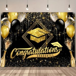 Graduation Party ฉากหลัง Class 2025 ขอแสดงความยินดี Graduates Golden Glitter บอลลูนขอแสดงความยินดี Grad การถ่ายภาพพื้นหลัง