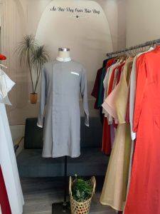 Áo dài nam viền cổ màu xám