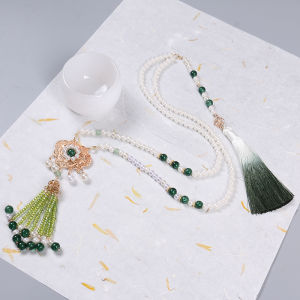 Late Bright Green Bead Necklace Ice Silk Gradient Tassel Beiyun Overlapping-Weight Long Cymbal Han Chinese Clothing Cheongsam National Style Accessories