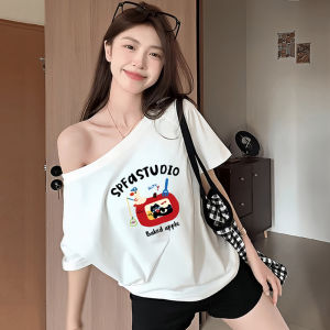 เสื้อยืดคอกลมแขนสั้นผ้าฝ้ายแท้ทรงหลวมสำหรับผู้หญิงในช่วงฤดูร้อน ทรงเข้ารูป ทรงสลิมฟิต แฟชั่นลำลอง สไตล์เกาหลี