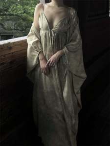 Boho Chic Tie Dye Loose Fit Vacation Wear Set with Strap Dress And Long Outer Jacket Elegant Atmosphere Gypset Style Asymmetrical Hem