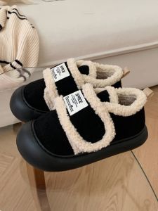 Versatile Retro Magic Tape Cotton Shoes Womens Casual Wear-Outside Slip-On Board Shoes Comfortable Mid-Heel round Toe EVA Outsole