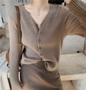 เสื้อคาร์ดิแกนถักแขนยาวหลวมๆ สำหรับผู้หญิงในฤดูใบไม้ร่วงและฤดูหนาว เสื้อชั้นในแบบสวมหัว ทรงหลวม สไตล์เกาหลี แฟชั่น