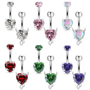 2pcs Heart-Shaped Navel Ring Colorful Zircon 14g Surgical Steel Navel Barbell Used For WomenS Daily Body Piercing And Gift