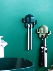 Cactus Shape Punch-Free Wall-Mounted Toothbrush Holder (4PCS)