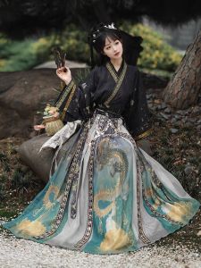 New Wei Jin Style Womens Hanfu Set Waist-Length Collar Design Autumn Winter Student Daily Improved Suit Traditional Chinese Clothing