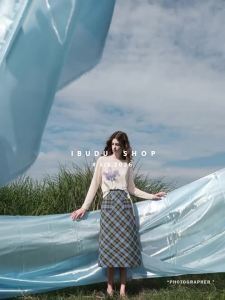 3COLOUR·S | Plaid Slit Straight Midi Skirt