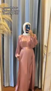 ms-Pakaian muslimah wanita dewasa Gamis motif polos gisella trendy dress shimmer silk premium