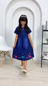Dress Jeans Anak Motif Bordir Gajah untuk Usia 5-15 Tahun - Fashion Anak