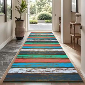 VIKAMA Colorized Vintage Stripes Corridor Carpet Slip-resistant Hallway Long Mat French Country Style Home Decor Rug