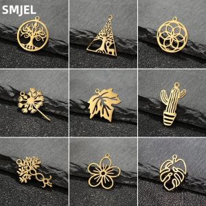 Bộ 5 Mặt Dây Chuyền Hoa Bằng Thép Không Gỉ Để Làm Đồ Trang Sức - Mặt Dây Chuyền Nhỏ Hình Xương Rồng Bồ Công Anh Lá Phong Để Làm Vòng Tay Bông Tai Tự Làm