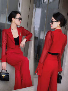 Slimming Commute Coat And Wide Leg Pants Set Womens Fashionable Simple Two Piece Set Polyester Material Online Exclusive