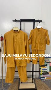 【 BAJU MELAYU SEMPURNA RAYA 2025 】Baju Melayu Slim Fit Budak & Dewasa WARNA YELLOW MUSTARD SEPASANG Kain Cotton 👉🏻 C003BM BMC
