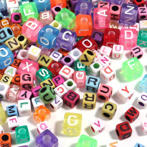 100pcs/lot 6 7 10mm Acrylic Alphabet Beads Colored Square Big Hole Beads For Jewelry Making Letter Bead DIY Bracelet Necklace