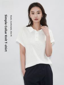 miiow | Simple Stylish Womens Polo Shirt Short Sleeve T-Shirt Cotton Polyester Blend Summer Commute Friendly Round Neck Top