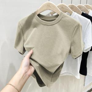 Retro American Short Sleeve round Neck T-Shirt Women Summer Design Cotton Blend Slim Fit Short Length Printed Top