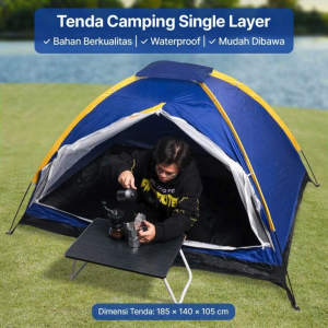 Tenda Camping Single Layer Tahan Air untuk 2 Orang Dimensi 185x140x105 cm