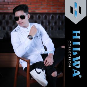 Hilwa Store Pekalongan - Kemeja Koko Pria Hilwa Lengan Panjang Warna Putih Matt Katun Toyobo Seragam Hadroh Gus Azmi Size S M L XL XXL XXXL Jumbo