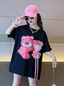 เสื้อยืดเด็กผู้หญิง ผ้าฝ้าย เดรส แขนสั้นความยาวปานกลาง ฤดูร้อน ทันสมัย สตรีทแวร์ สําหรับเด็กครึ่งแขน Pure ผ้าฝ้าย เสื้อยืด กระโปรง