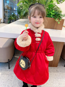 Girls Hanfu Winter Red New Year Visiting Clothes Cotton Fleece Lined Tang Suit Childrens Cotton Jacket Baby New Year Outfit