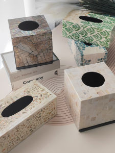 Nordic Style Shell Shaped Tissue Box Natural Mother of Pearl Living Room Decorative Accessories Square Shape Countertop Storage Box